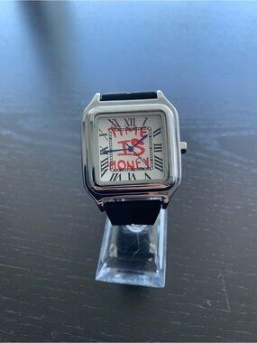Time is Money Watch Santos Tank Style with Black Silicone Strap